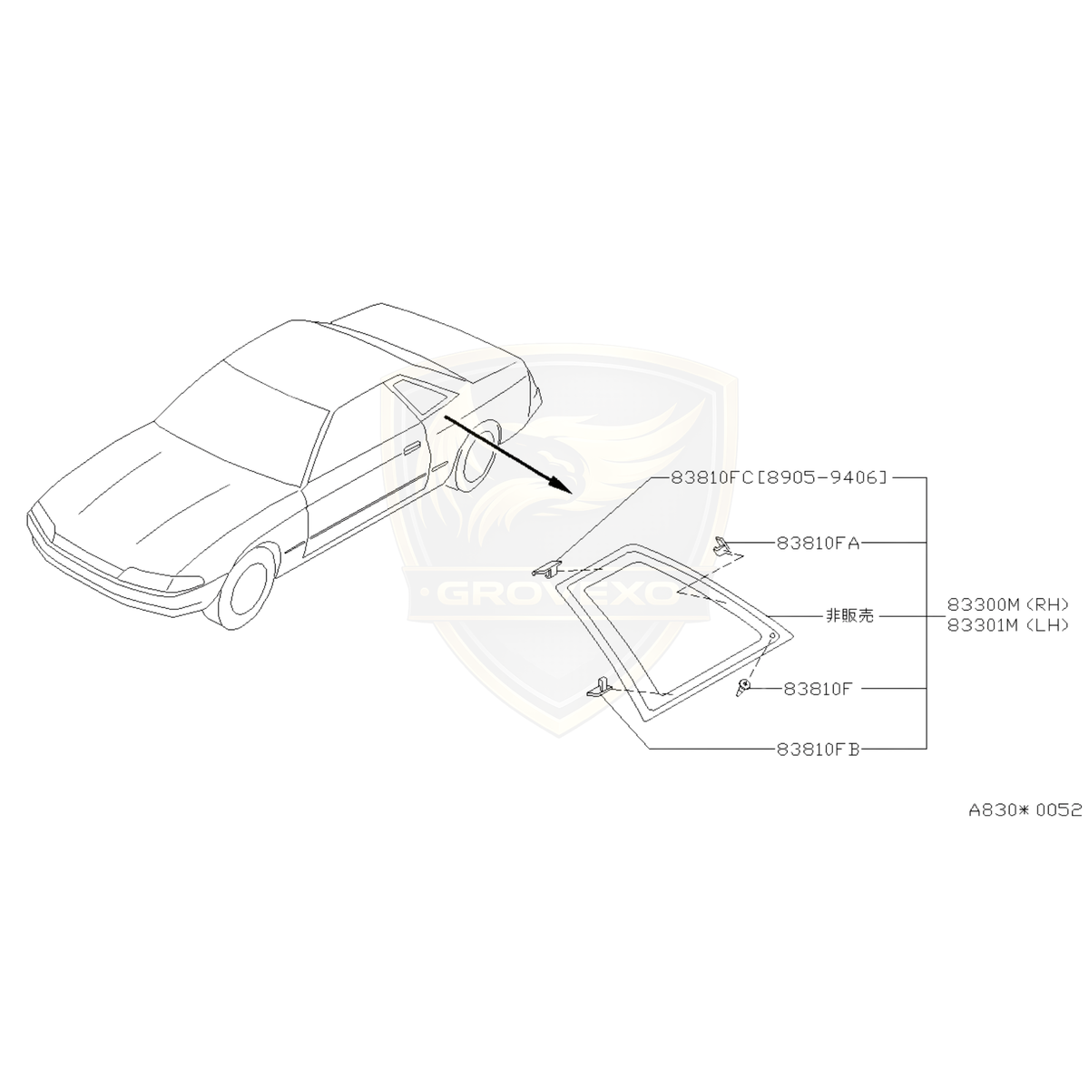 OEM Nissan Skyline R32 RH Side Window Glass  -   83306-04U00