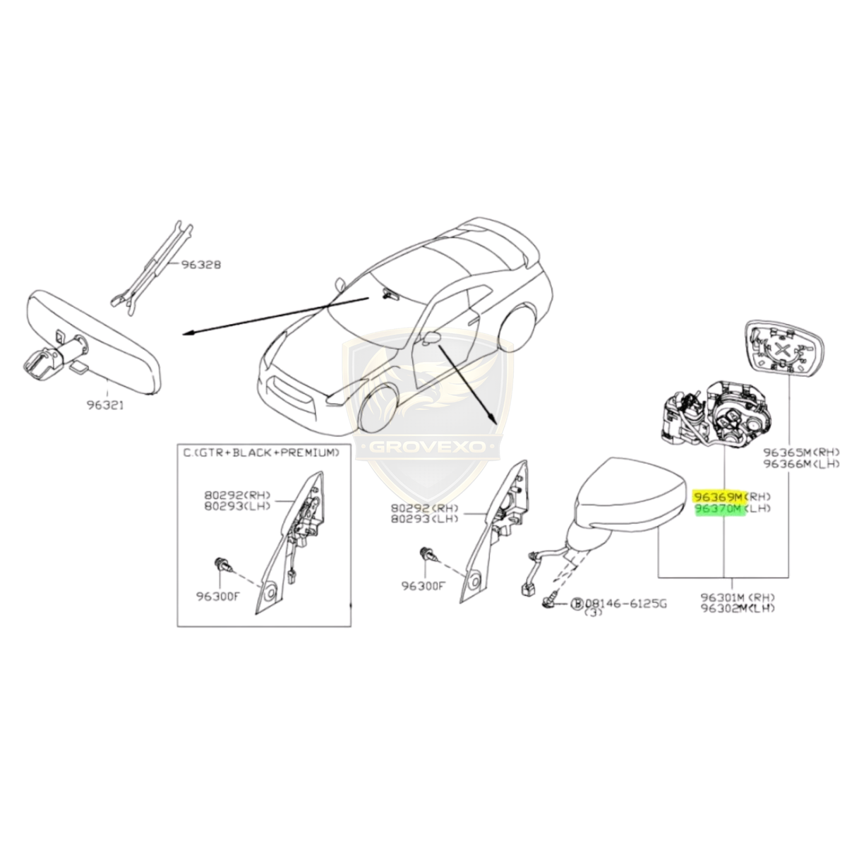 OEM Nissan Power Folding Mirror Unit RH  - 96369-JF00A