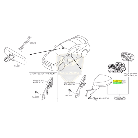 OEM Nissan Power Folding Mirror Unit RH  - 96369-JF00A